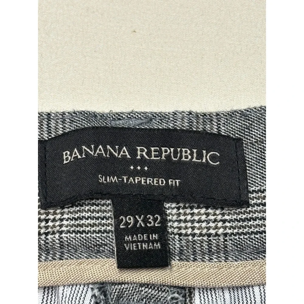 Banana Republic Mens 29x29 Grey Plaid Slim Tapered Fit Trousers Dress Pants